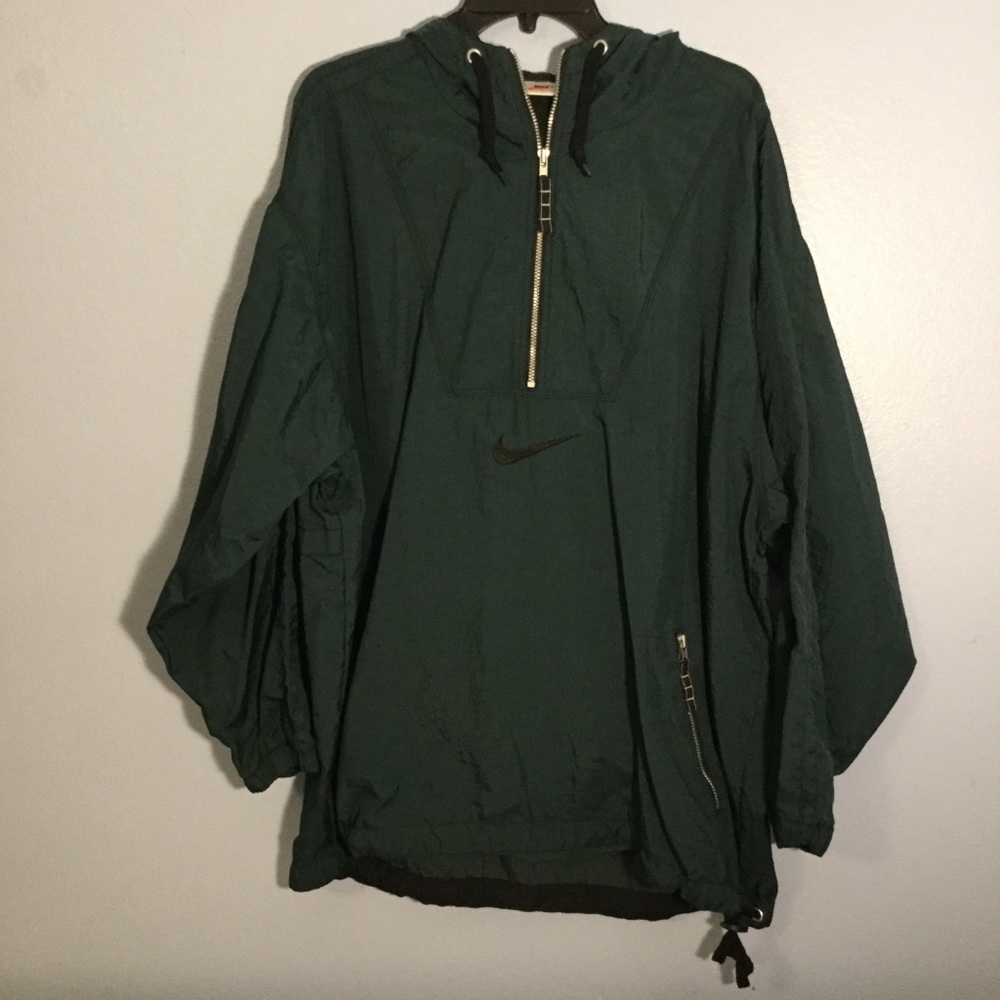 Nike Green Nylon Zip Up Hoodie Large